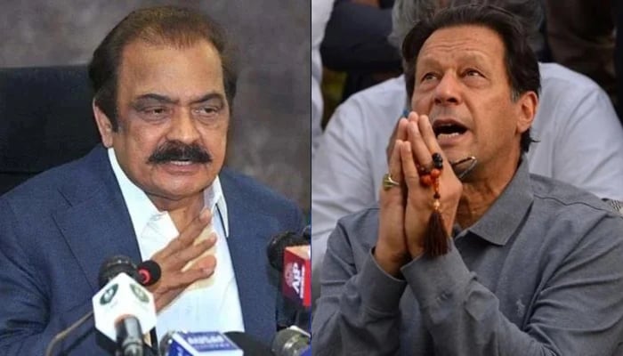 A picture collage of PMs aide on public and political affairs Rana Sanaullah and PTI founder Imran Khan. — APP/AFP/File